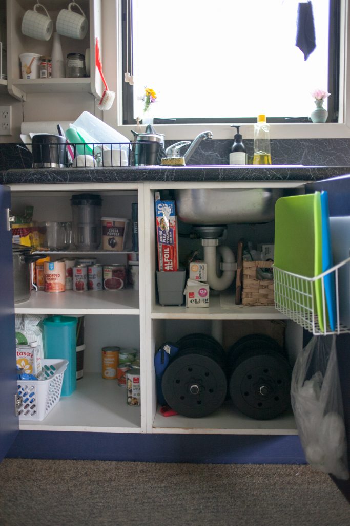 Organized Tiny Kitchen Under Sink Cupboards