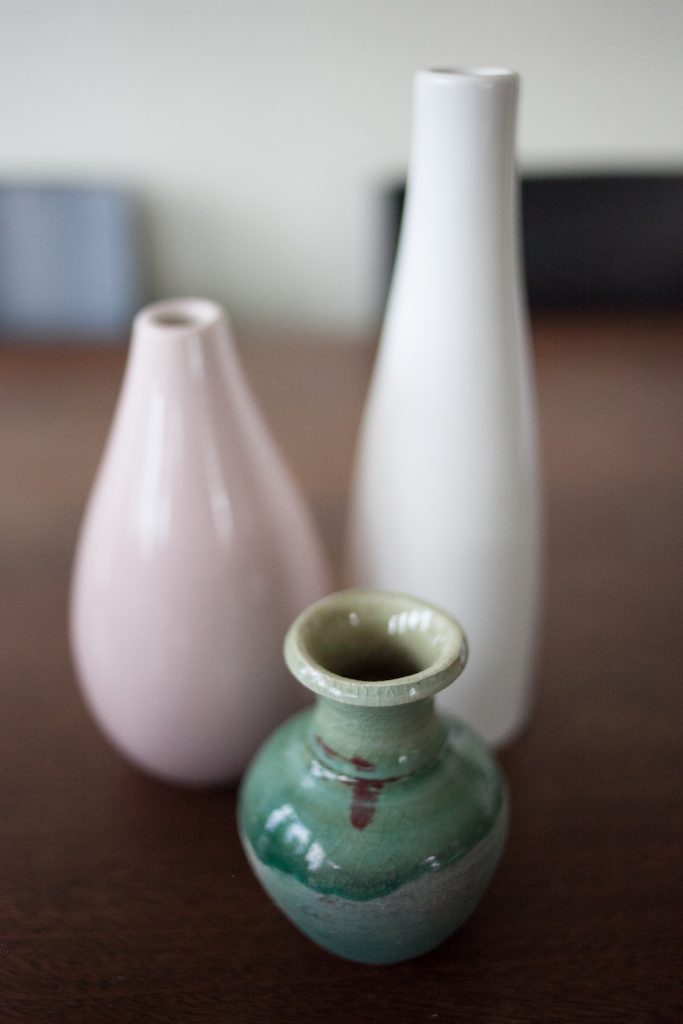 pink, white, and green vase