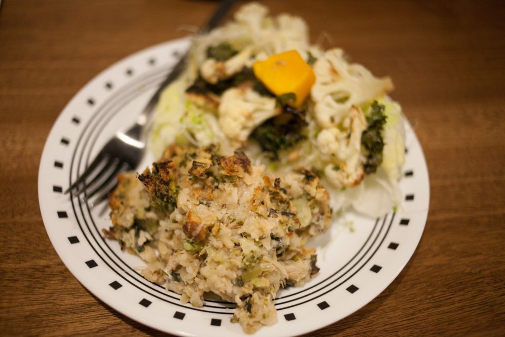 Chicken and Rice dijon casserole with salad