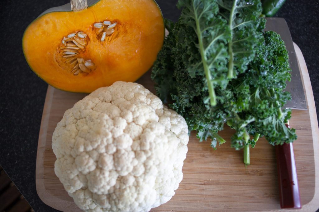winter veggies on a cutting board