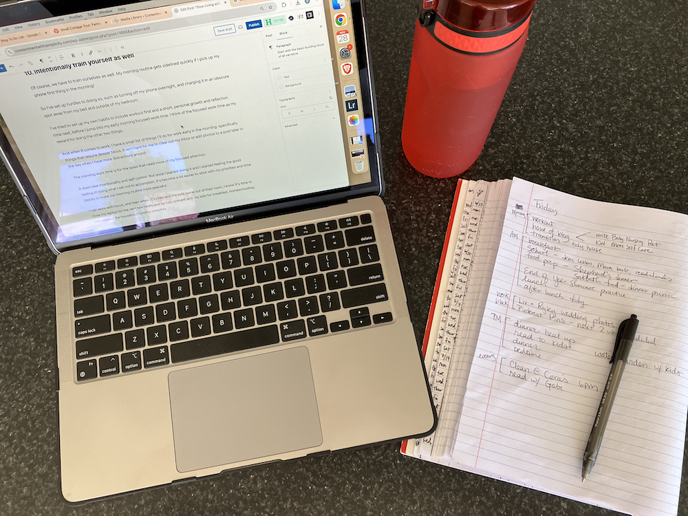 Task list and computer for morning work time during peaceful morning routine