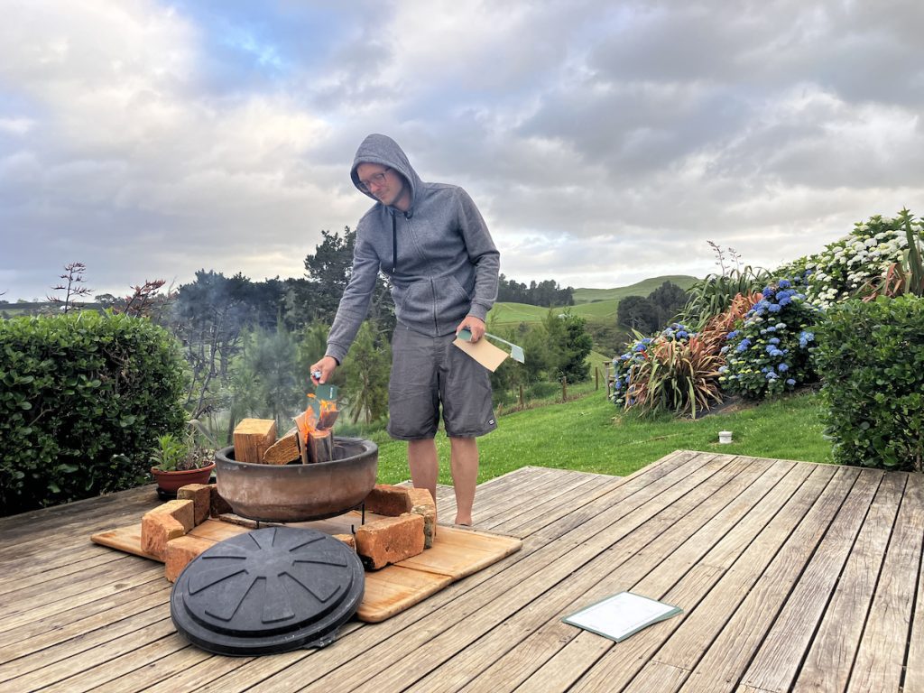 peaceful morning routine fire lighting for man