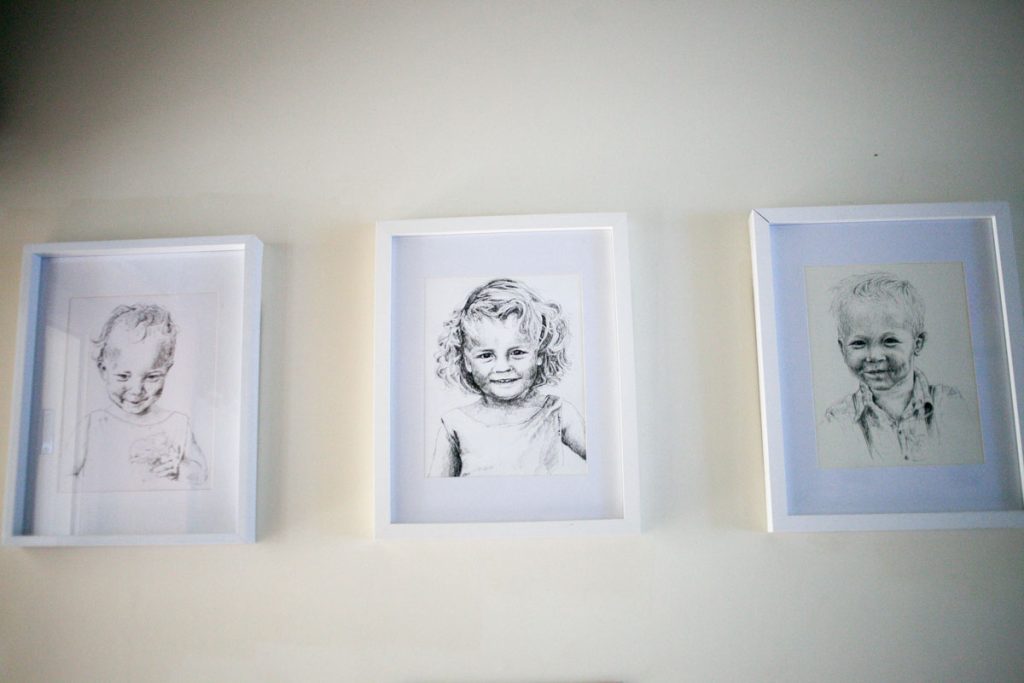 pen and ink sketches of sibling 2 year olds