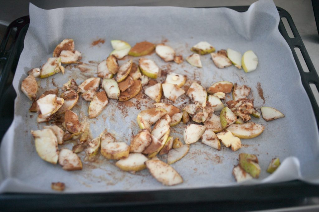 pears roasting on baking sheet