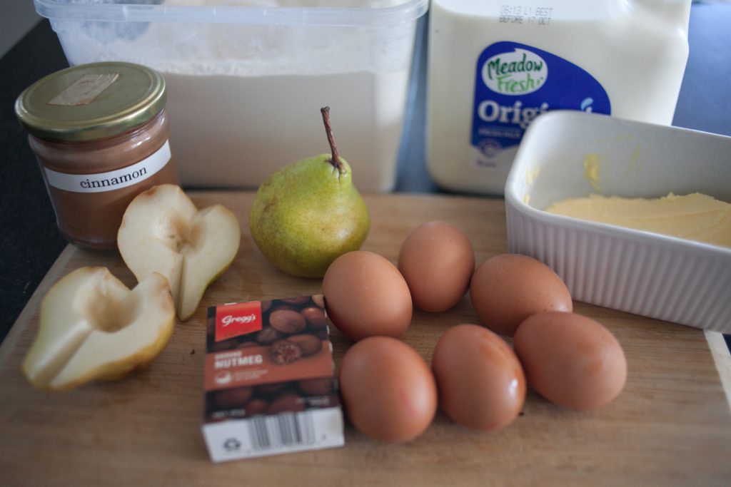 ingredients for spiced pear german pancake