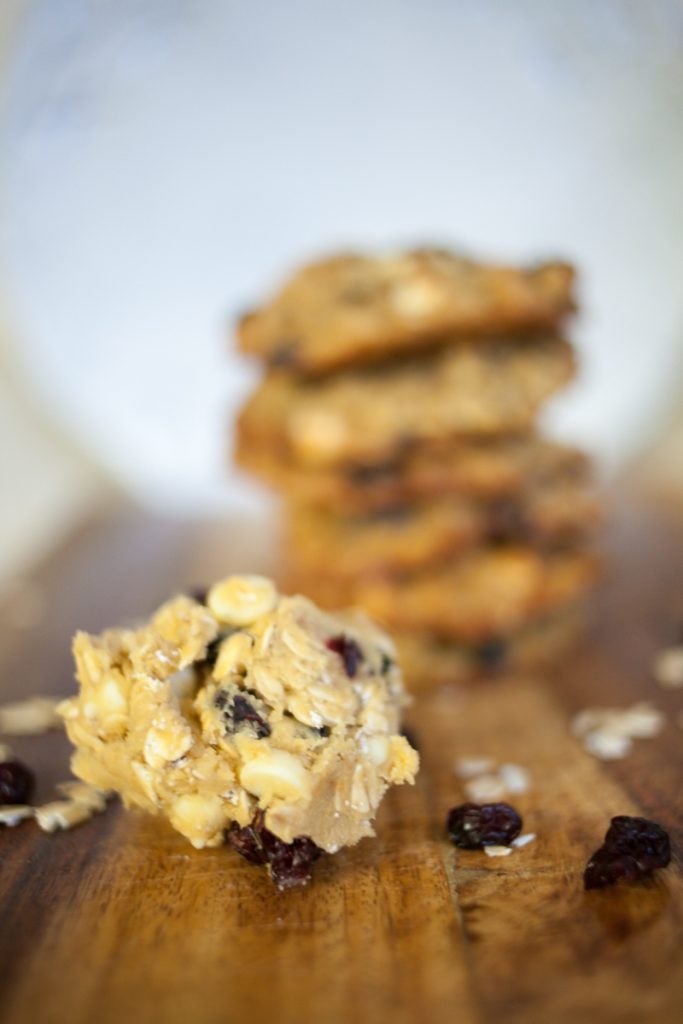 cranberry oatmeal cookie dough and baked cookies